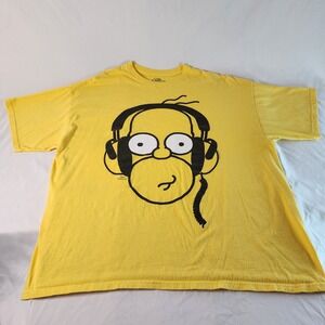 The Simpsons Homer Simpson 2009 Headphones T-Shirt Graphic Size 2XL Yellow